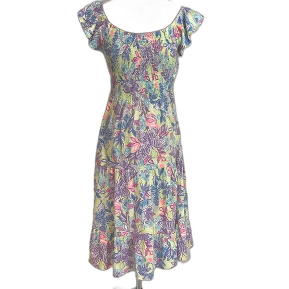 Lilly Pulitzer Jilly Smocked Midi Dress Woman Size XS Dew Drop Stay Fly Smocked - Picture 4 of 14